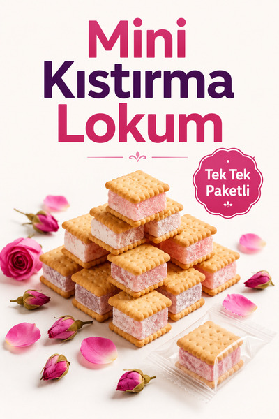 Şener MİNİ BİSKÜVİ ARASI KISTIRMA LOKUM GÜLLÜ LOKUM TEK TEK PAKETLİ LOKUM 500 GR
