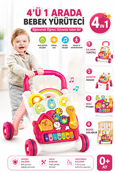 Sound Illuminated Battery Powered Piano 4in1 Turquoise Baby Walker 43 cm - My First Walking Friend Supported Illuminated