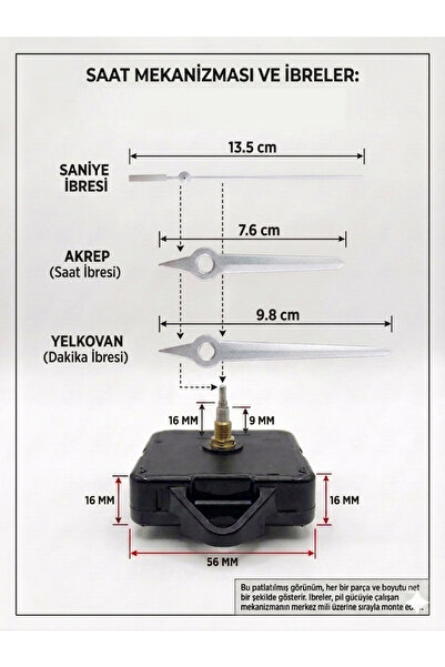Silvanature Akar Saat Mekanizması Sessiz Duvar Saat Mekanizması 16 Mm Şaft - ...