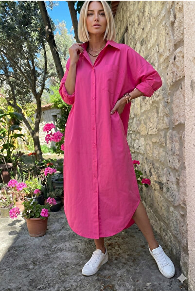 Yıldızistan Rochie cămașă tunică sport casual supradimensionată, cu mâneci lu...
