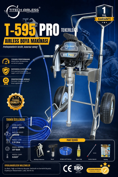 Titech Airless T-595 Elektrikli Airless Boya Makinası Tekerlekli - Dijital