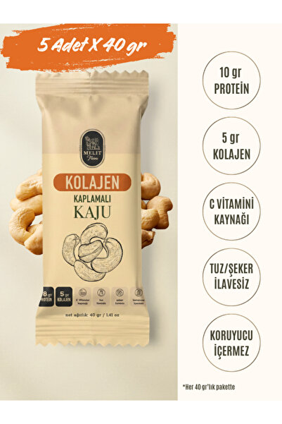 Melit Farm Kolajen Kaplı Kaju 5'li Paket (40 gr x 5 Adet) - 5g Kolajen, 10g P...