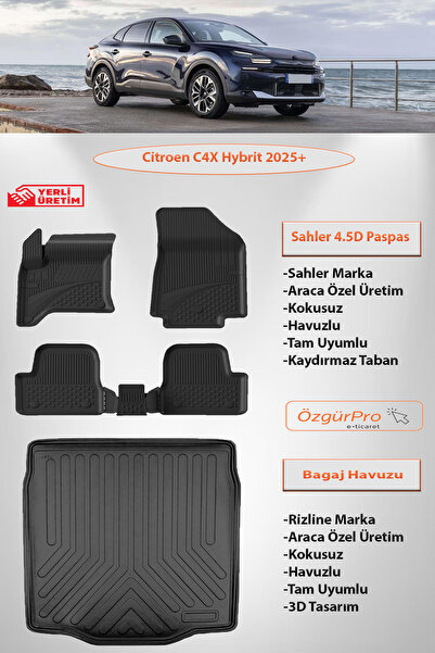 Sahler Citroen C4X Hybrit 2025 ve Sonrası 4.5 D Paspas 3D Rizline Bagaj Havuzu