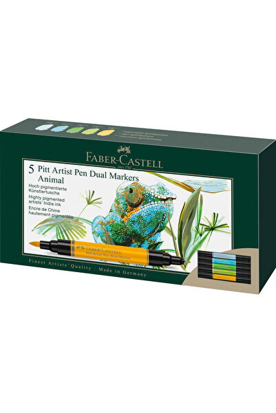 Faber Castell Set de markere cu vârf dublu PITT ARTIST PEN, 5 bucăți, Animale...