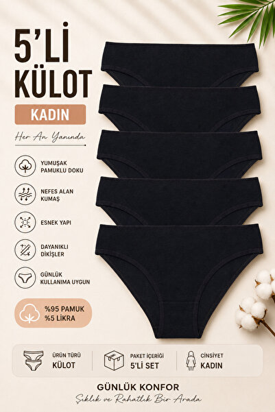 Nicoletta Kadın Külot 5 Li Paket Likralı Siyah