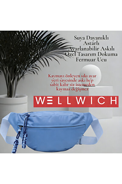 wellwich Unisex Mavi Çapraz Bel Çantası Su Geçirmez Oxford Kumaş Spor ve Günl...