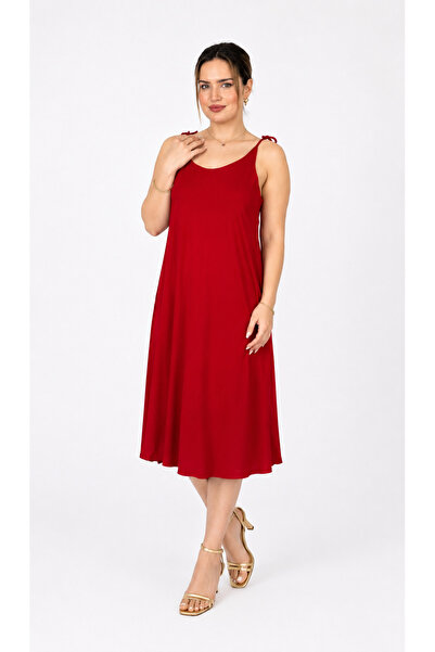 ELSEBUTİKTR Women's Rope Strap Soft Fabric Comfortable Cut Cotton Viscose Dress