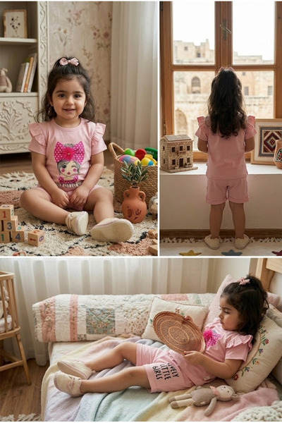 meyastore Girl's Shorts Set with Printed Ruffles