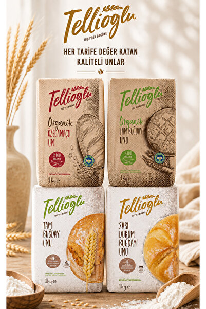 tellioğlu 4’Lü Set Organik Tam Buğday/Özel Amaçlı/Sarı Durum Buğday Unu/Tam B...