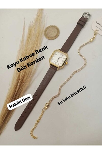 Brality Retro Design, Genuine Leather, Bitter Brown Color Strap, Square Women...