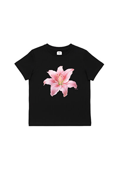 WHITE OF CREATIVE Kadın Lotus Çiçek Baskılı Baby Tee Crop Top