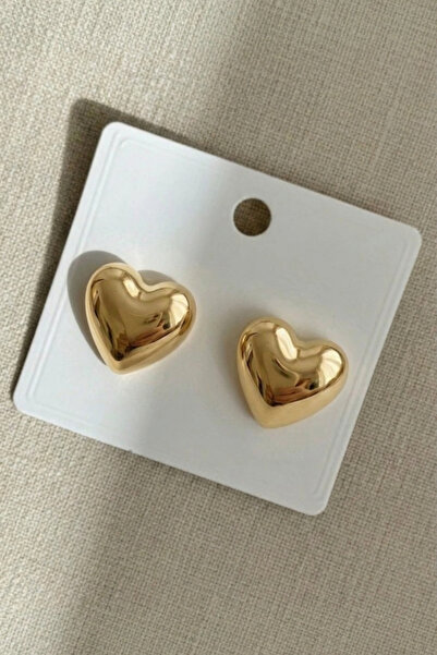 Crc Bijuteri Gold Color Stylish and Simple Heart Earrings