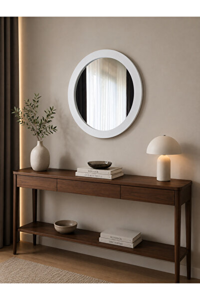 DFN WOOD Beyaz Moderna 50x50 Cm Yuvarlak Duvar Salon Banyo Aynası