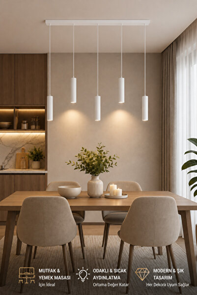 VENON Lorex BEYAZ 5 Lİ Sıralı Yemek Masa Avizesi LED Spot Lamba 💖 GU10 Uyuml...