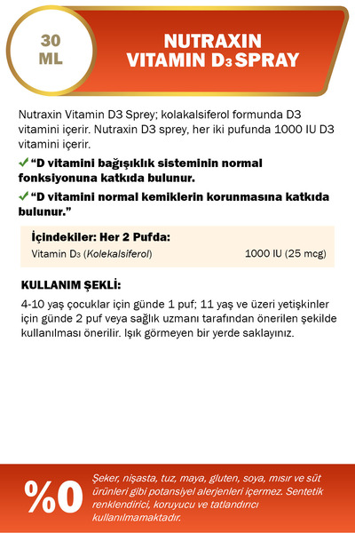Nutraxin Vitamin D3 1.000 Iu Sprey 30 ml - D3 Vitamin