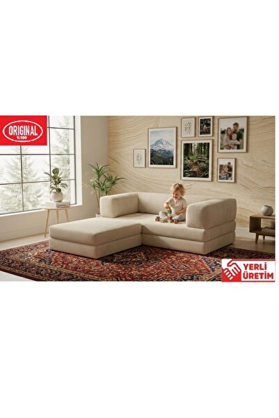 HEREV K200X200 YATAKLI KÖŞE TAKIMI FİTİLLİ KADİFE YIKANABİLİR KUMAŞ MODÜLER K...