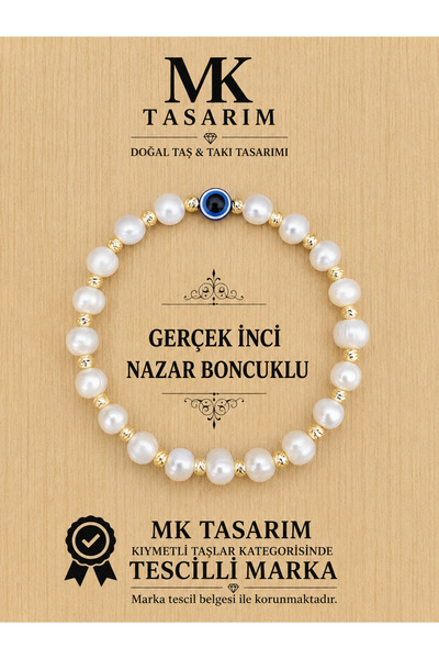 MK tasarım GERÇEK İNCİ BİLEKLİK - NAZAR BONCUKLU MK.7000.801