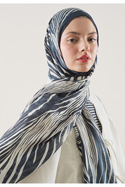 Freshscarfs Wild Zebra Pattern Hemp Shawl Indigo