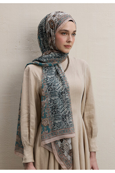 Freshscarfs Bej Adella Desen İpek Krep Şal