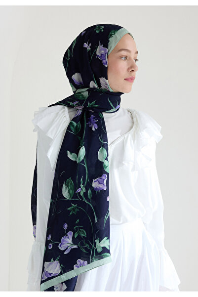 Freshscarfs Love Garden Floş Viskon Şal Lacivert