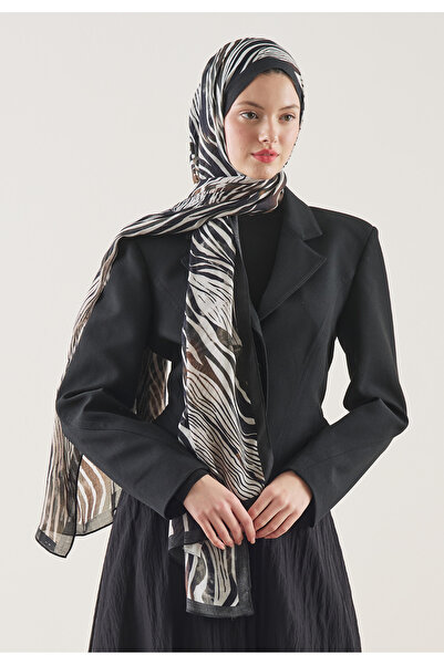Freshscarfs Καφέ σάλι ράμι με σχέδιο άγριας ζέβρας