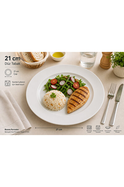 Bonna Porselen Banquet Flat Porcelain Plate 21 cm