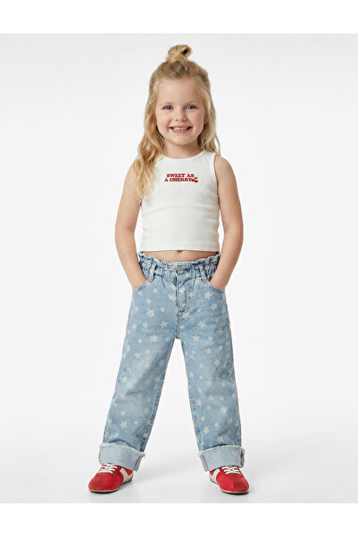 Koton Yıldız Desenli Cepli Pamuklu Geniş Paça Denim Pantolon
