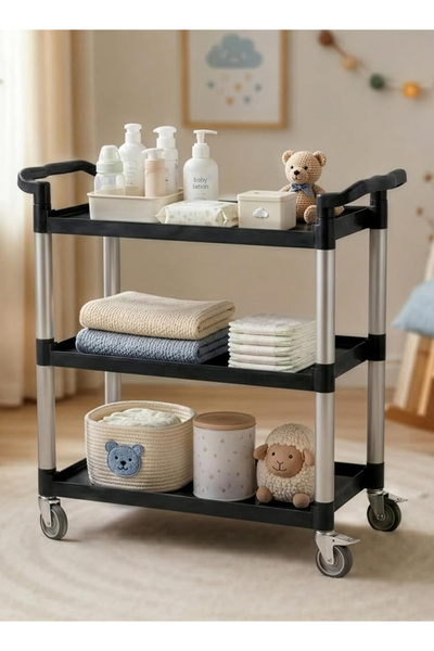 Cady One 3-Tier Food Serving Cart with Comfortable Handles and Sturdy Frame a...