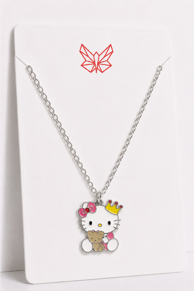 MakeWell Hello Kity Cinnammaroll Tasarımlı Gümüş Renkli Çocuk Kolyeleri