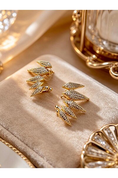 ayoljewelry Modern Steel Earrings with Zircon Stone and Spike Detail