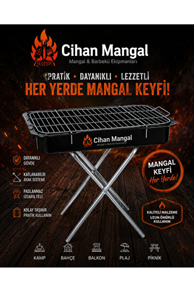 DRECCEX Büyük Boy 64 Cm Kalın Sac Uzun Ömürlü Portatif Mangal Katlanır Mangal...
