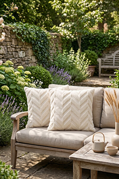 OTEXSA Başak Patterned Cream 2-Piece Throw Pillow Cover Soft Textured Double-...