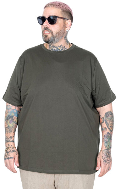 ModeXL Mode XL Büyük Beden Unisex Tshirt Bisiklet Yaka Basic 20031 Haki