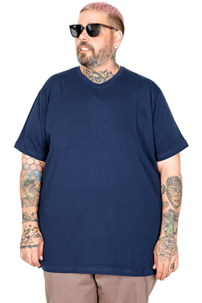 ModeXL Moda XL Plus Size Unisex T-shirt V-izrez Sa likrom 20150 Indigo