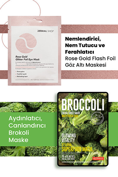 Dermal Rose Gold 3-Layer Eye Mask and Refreshing 100% Cotton Broccoli Set - G...