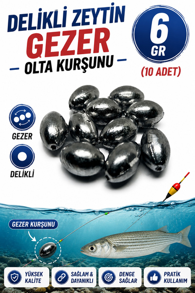 sr sazanrig 6 gr Delikli Zeytin Gezer Olta Kurşunu (10 ADET)