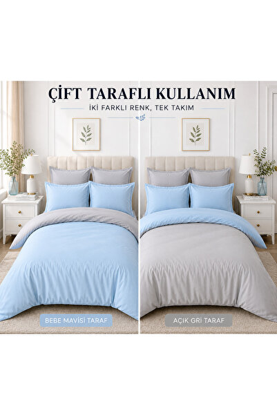 Fabeteks Baby Blue-Grey Yarn Dyed Double Color Single Duvet Cover Set Bed She...