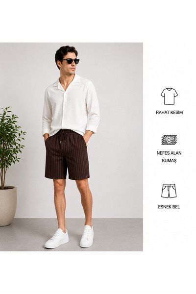 WENMİNG Bürümcük Crinkle Fabric Summer Men's Shirt and Crepe Shorts Top and B...