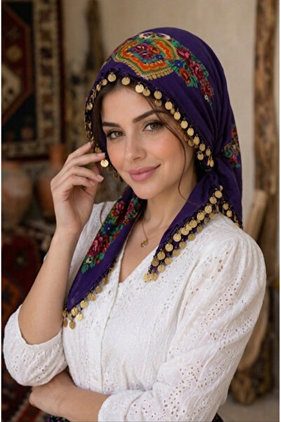ASYA PAZARLAMA Lilac cu liră neagră și mărgele din lemn, eșarfă, șal, eșarfă ...