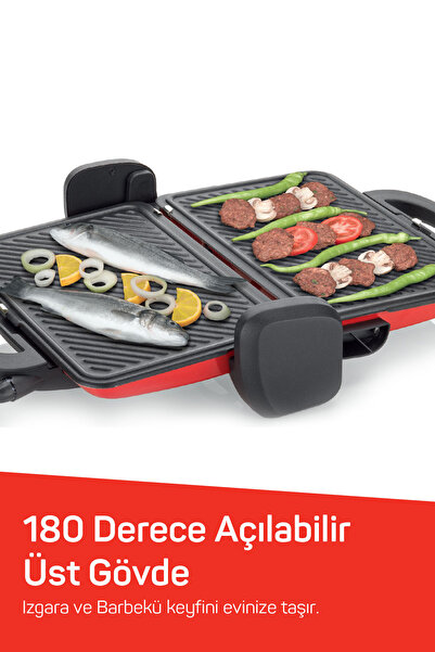 Arzum AR2007 Sultane 1800W 4 Dilim Kapasiteli Izgara ve Tost Makinesi, 180 Derece Açılır Gövde, Kırmızı