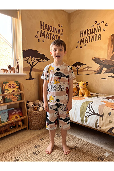 Pajama Shop بدلة بيجامة صيفية للأولاد من القطن باللون الرمادي سفاري بأكمام قصيرة