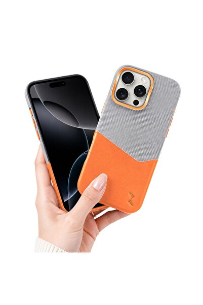 Zebana Apple iPhone 16 Pro Max Uyumlu Kılıf Zeyra M-Safe Kartlıklı Deri Kılıf Turuncu