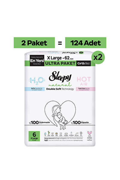 Sleepy Natural Double Soft Ultra Fırsat Paketi Bebek Bezi 6 Numara Xlarge 124 Adet