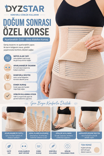 DYZSTAR Doğum Sonrası Özel Korse Abdominal Ayarlanabilir Cırtlı Hava Alabilen...