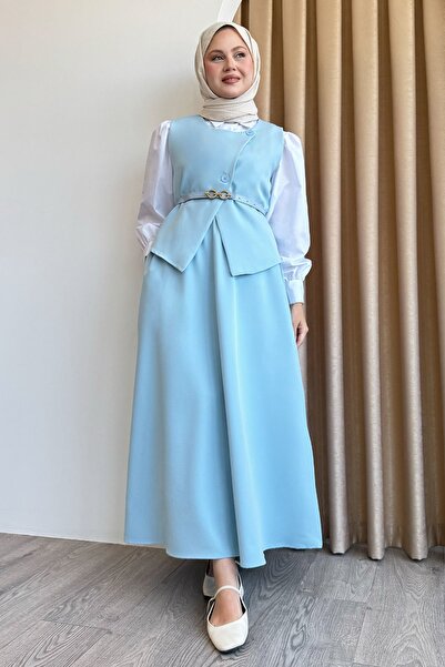 InStyle Ασύμμετρο γιλέκο διπλό κοστούμι Baby Blue