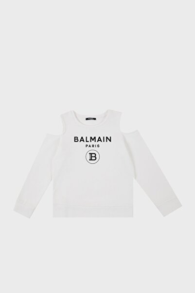 BALMAIN Pamuklu Bisiklet Yaka Pencereli Çocuk Sweat SWEAT 6M4020 MX270 130