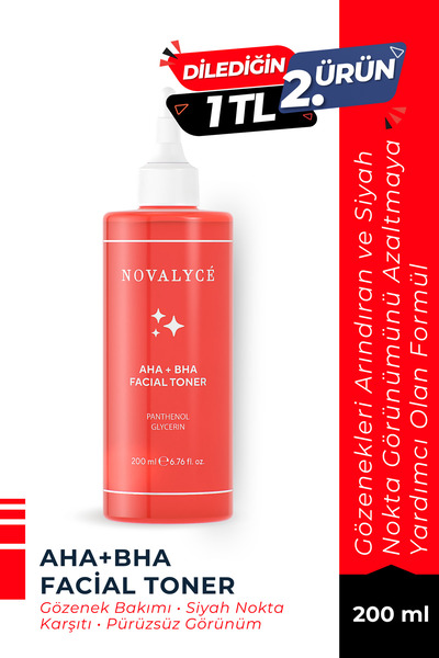 Novalyce AHA BHA Tonik 200 ml | Siyah Nokta Görünümü Karşıtı, Gözenek Bakımı