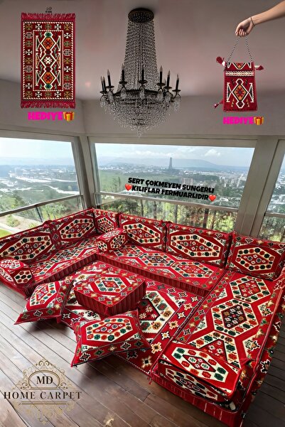 mdhomecarpet Şark Köşesi Takımı %100 Yerli Üretim | Özel Dokuma Kumaş | 10 cm...