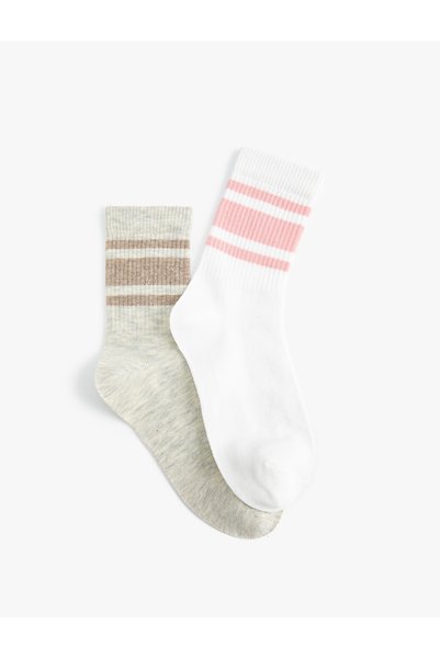 Koton Set of 2 College Socks with Stripe Detail