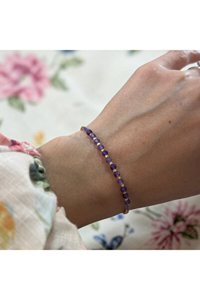 Ezera Brățară elegantă cu cristale de ametist și miyuki violet, argint placat...
